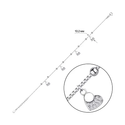 Серебряный браслет на ногу с сердечками (арт. 7509/2516)