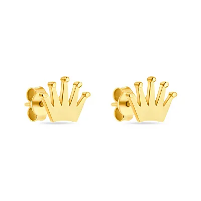 Сережки-пусеты «Корона» из желтого золота (арт. 107828ж)