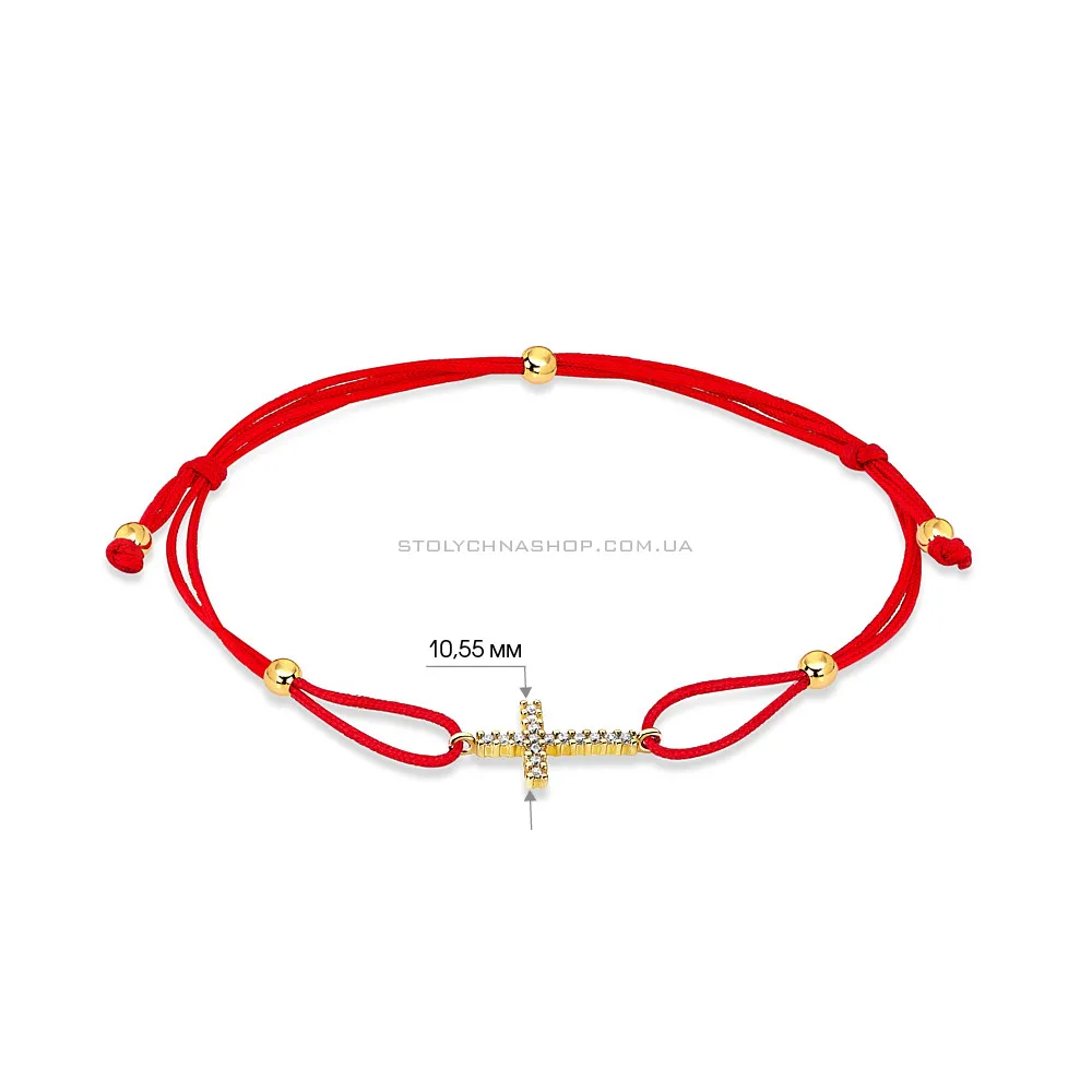Браслет из красной шелковой нити с золотыми вставками  (арт. 323288ж) - 2 - цена