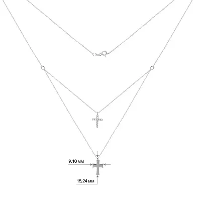 Золоте багатошарове кольє з білого золота з хрестиками (арт. 351428б)