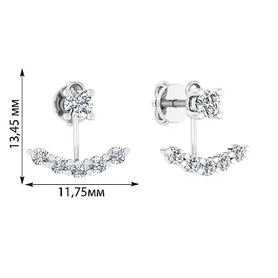 Серьги-джекеты из белого золота с бриллиантами  (арт. Т011267050б)