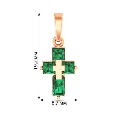 Хрестик з червоного золота з зеленими фіанітами (арт. 440895з)