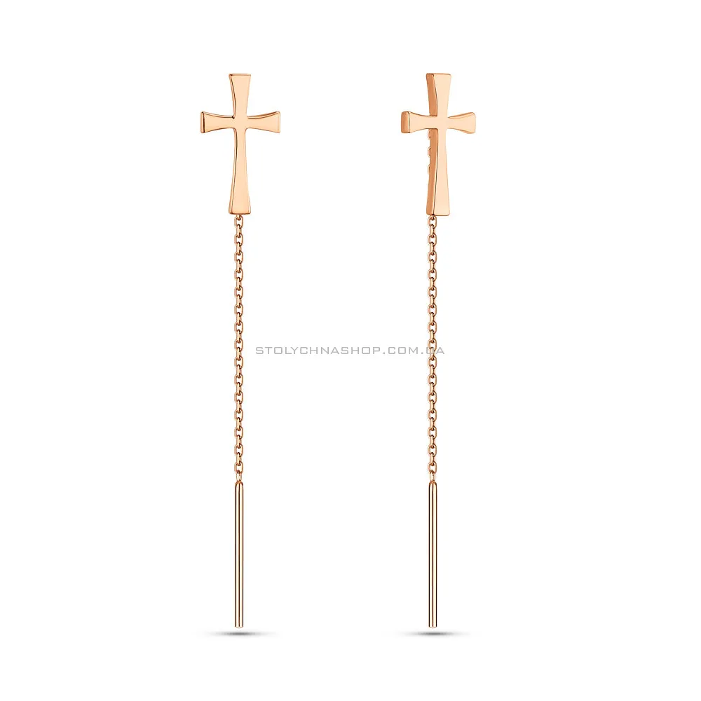 Золоті сережки-протяжки з хрестиками  (арт. 109444)