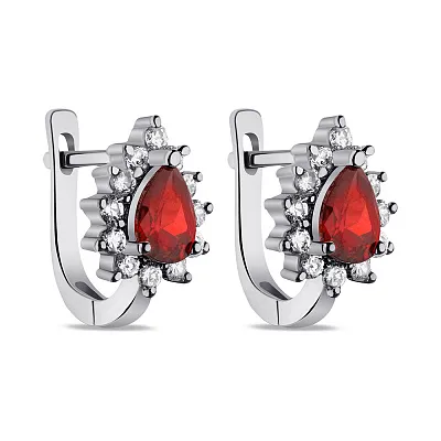 Сережки зі срібла з червоними і білими фіанітами (арт. 7502/СК2ФГ/383)