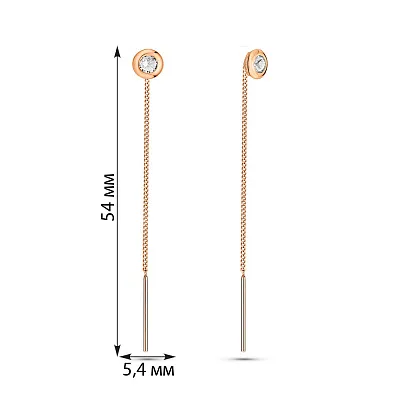 Золотые серьги-протяжки с фианитами (арт. 104980/3)