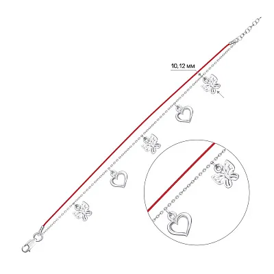 Серебряный браслет с красной нитью и подвесками (арт. 7309/4686р)