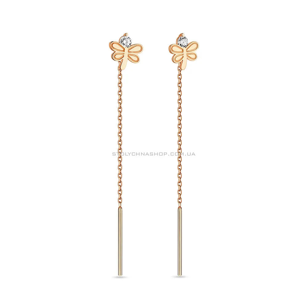 Золоті сережки протяжки «Бабка» з фіанітами (арт. 108175) - цена