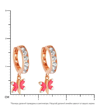 Сережки для дітей з червоного золота з фіанітами та емаллю (арт. 105376ек)