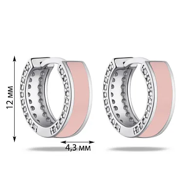 Сережки зі срібла з рожевою емаллю і фіанітами (арт. 7502/4873/15ер)