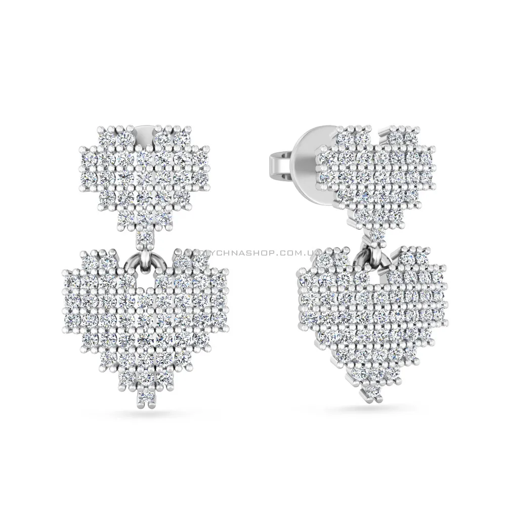 Золотые серьги Сердечки  с бриллиантами  (арт. Т011690040б)