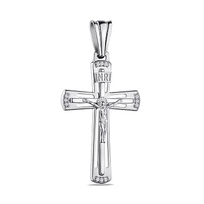 Католицький хрестик зі срібла з фіанітами  (арт. 7504/2-1084.0.2)