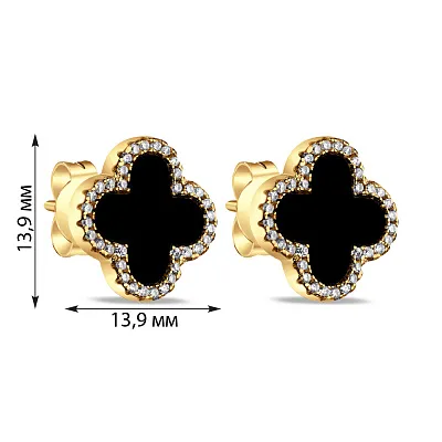 Сережки-пусети зі срібла з жовтим родіюванням і з оніксом (арт. 7518/5108/15жо)
