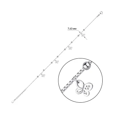 Браслет срібний «Метелики» на ногу (арт. 7509/2518)