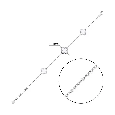 Браслет зі срібла Клевер з перламутром і фіанітами (арт. 7509/4225/10п)