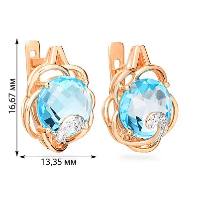 Золоті сережки з топазом і фіанітами (арт. 110423Пг)