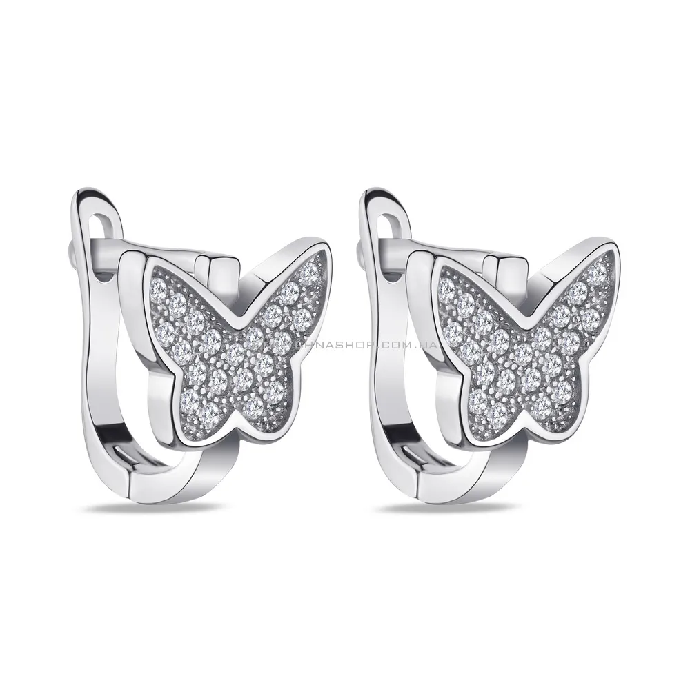 Сережки «Бабочки» из серебра с фианитами (арт. 7502/4074)