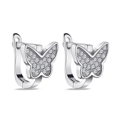 Сережки «Бабочки» из серебра с фианитами (арт. 7502/4074)