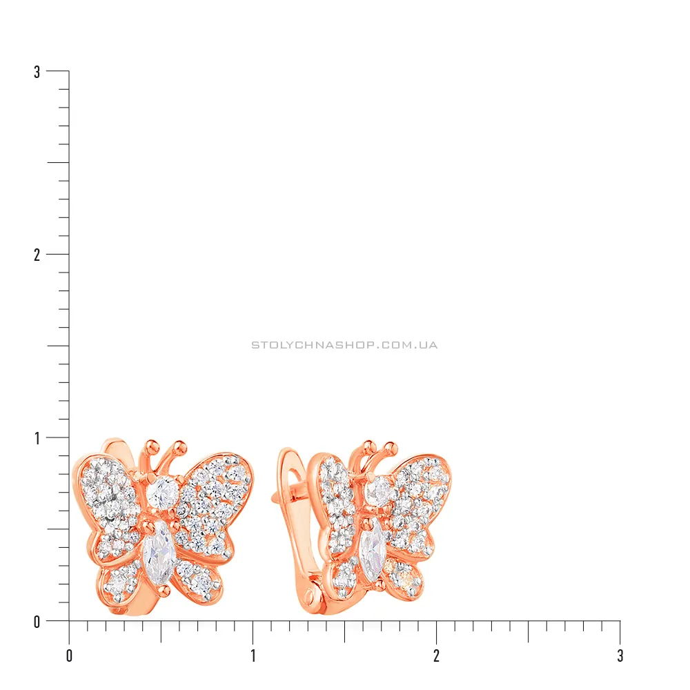 Золотые серьги «Бабочки» с фианитами (арт. 110303)