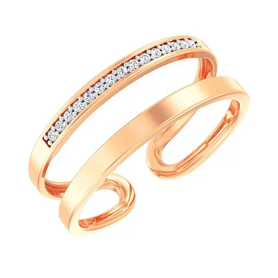 Двойное фаланговое кольцо из золота с дорожкой из фианитов (арт. 140841ф)