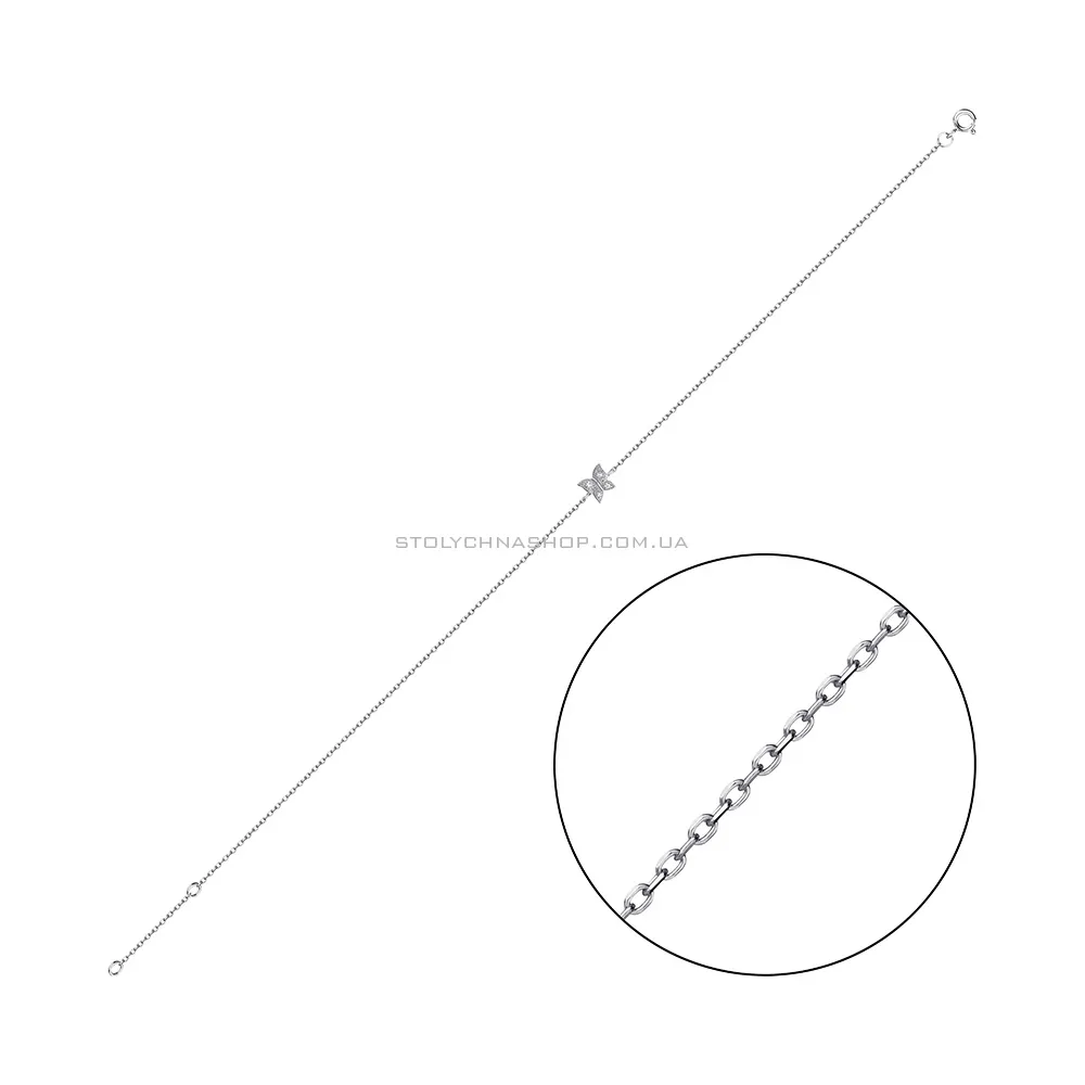 Серебряный браслет на ногу Бабочка с фианитами (арт. 7509/2428н) - цена