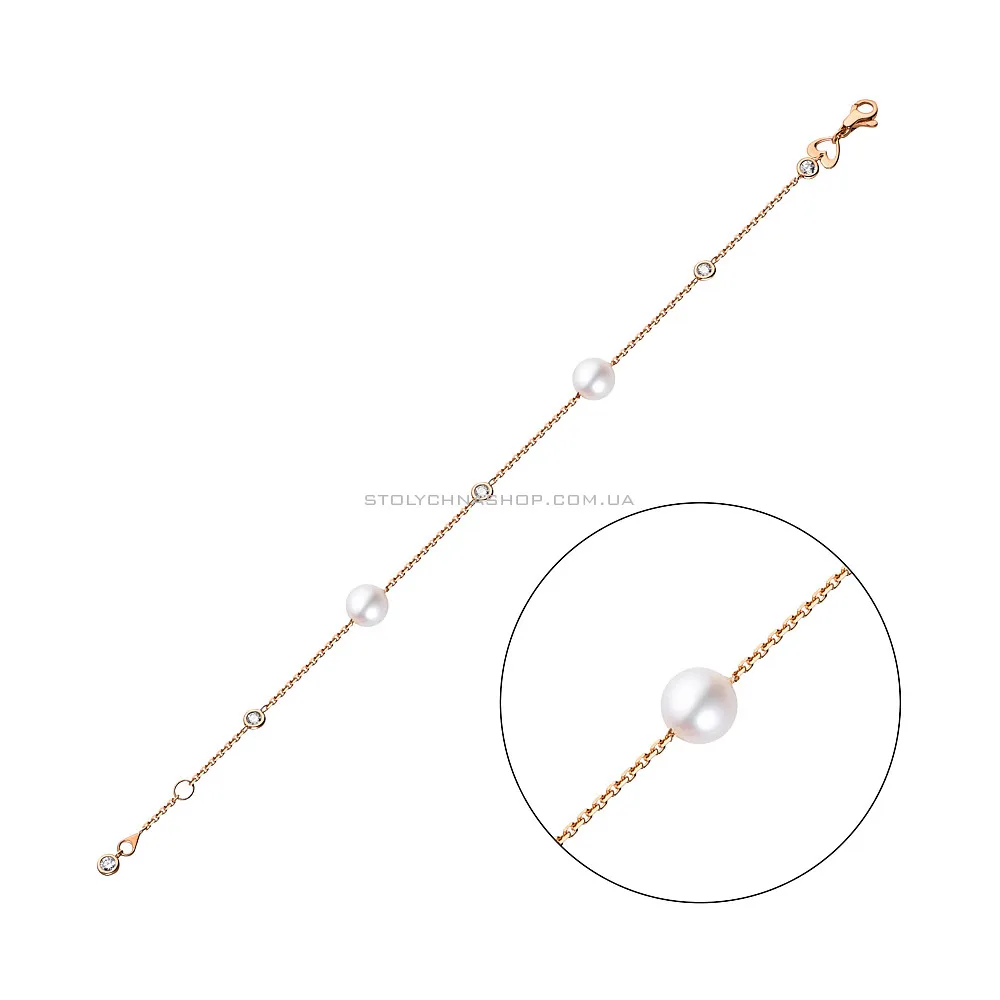 Золотий жіночий браслет з перлами і фіанітами (арт. 322179прлб) - цена