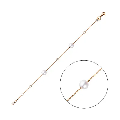 Золотой женский браслет с жемчугом и фианитами  (арт. 322179прлб)