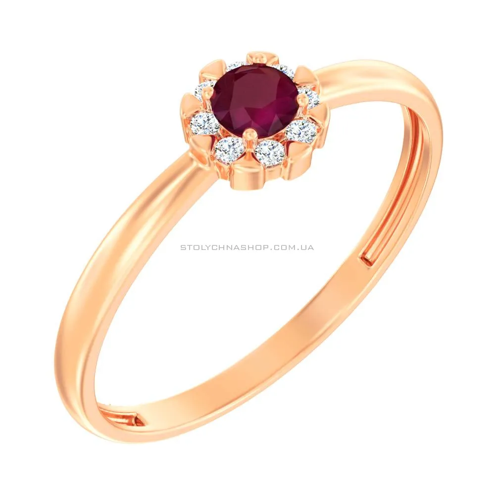 Золотое кольцо с бриллиантами и рубином (арт. К011087р) - цена