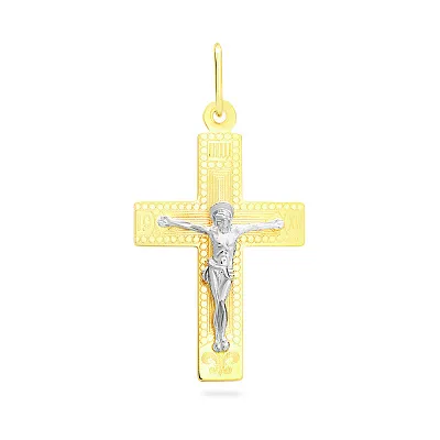 Хрестик з жовтого золота з родіюванням (арт. 511901жр)