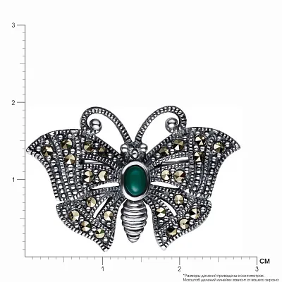 Серебряная брошь «Бабочка» с зеленым ониксом  (арт. 7405/116мркоз)