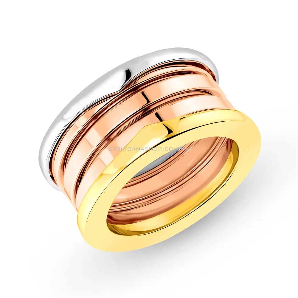 Широкое кольцо из серебра с красным и желтым родированием  (арт. 7501/5648бкж)