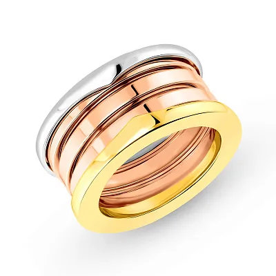 Широкое кольцо из серебра с красным и желтым родированием  (арт. 7501/5648бкж)