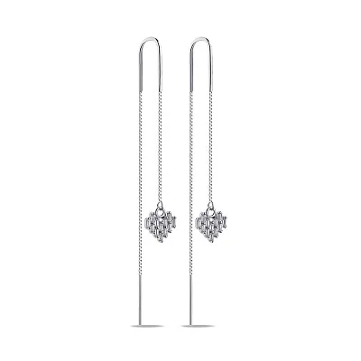 Серебряные серьги-протяжки Сердечки с фианитами (арт. 7502/9371)