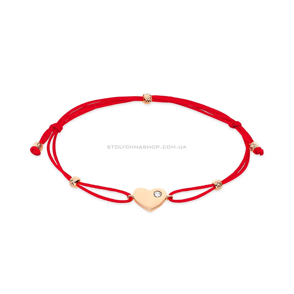 Браслет «Сердце» с красной нитью с золотыми вставками (арт. 340005к) - цена