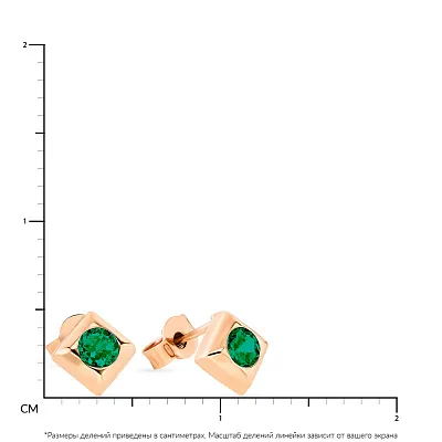 Сережки-пусеты из красного золота с зелеными фианитами (арт. 105453з)