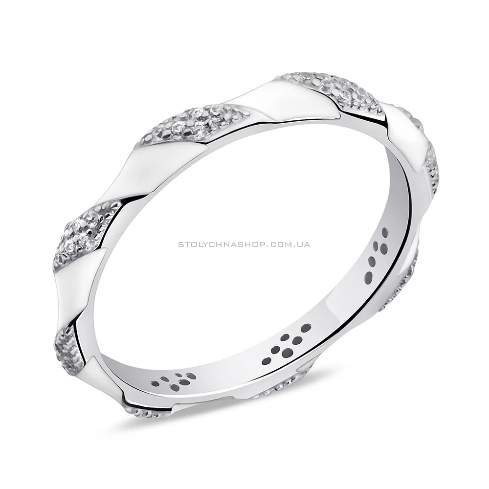 Серебряное кольцо с белой эмалью и фианитами (арт. 7501/6604еб) - цена