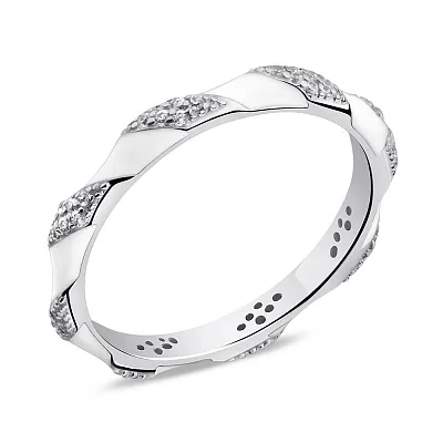 Серебряное кольцо с белой эмалью и фианитами (арт. 7501/6604еб)
