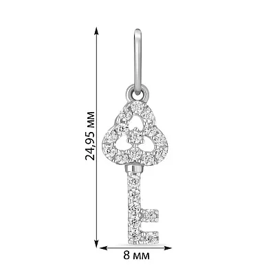 Золотий кулон «Ключик» в білому кольорі металу з фіанітами (арт. 422419б)