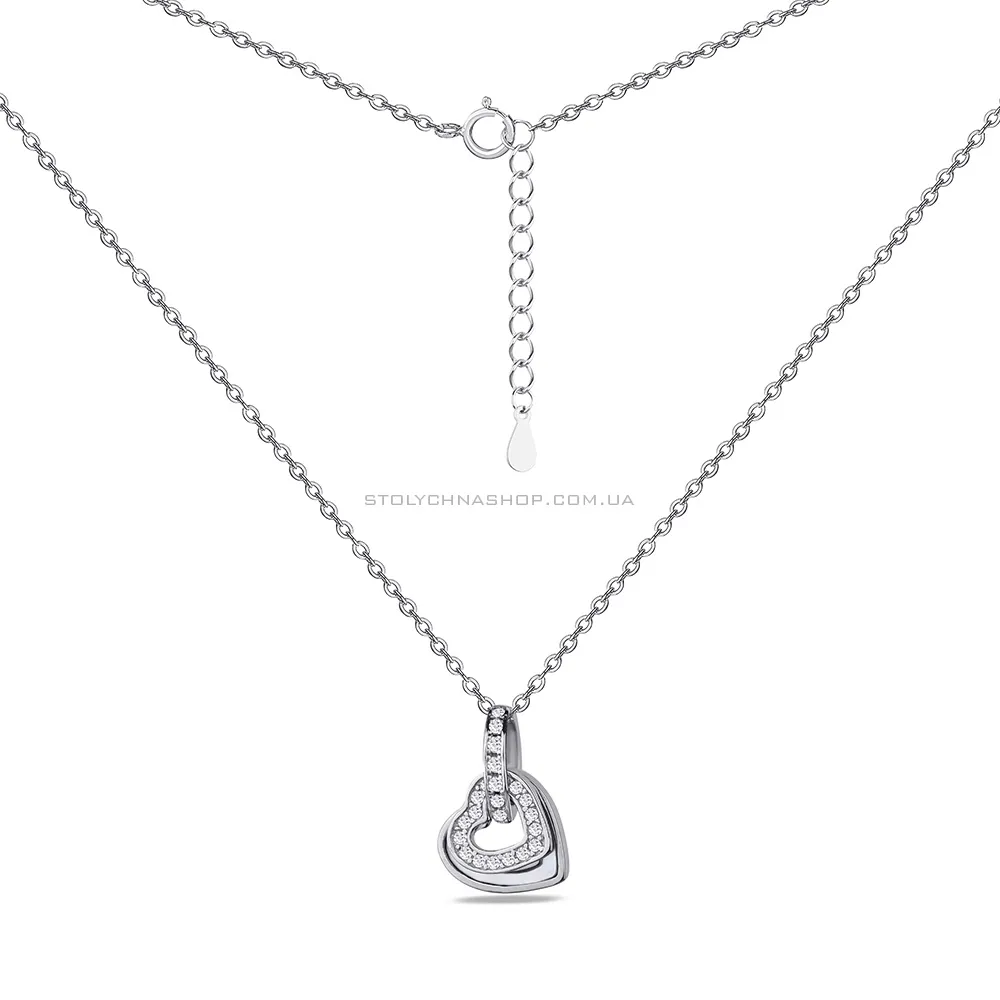 Кольє зі срібла "Сердечка" з перламутром і з фіанітами  (арт. 7507/1543п) - 2 - цена