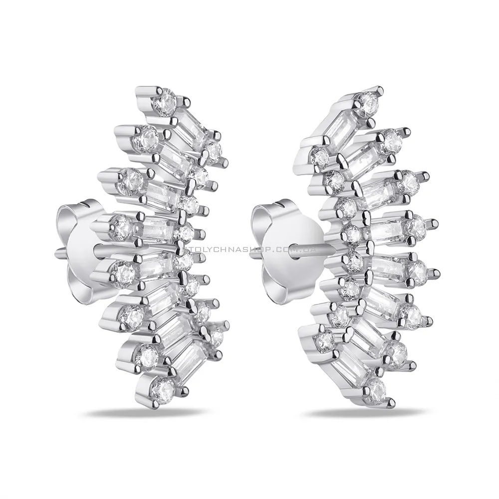 Срібні сережки-пусети з фіанітами різної форми  (арт. 7518/6325) - цена