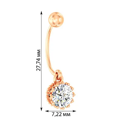 Золота сережка-пірсинг з фіанітом (арт. 360060)