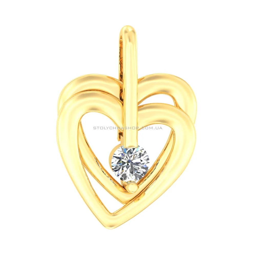 Золотая подвеска «Два сердца» с фианитом (арт. 440353ж) - цена