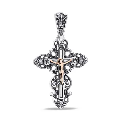 Православный серебряный крестик с золотой накладкой (арт. 7204/А015пю)