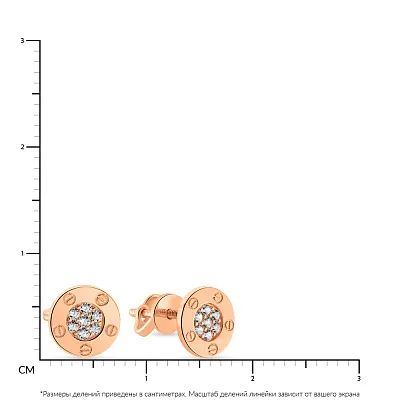 Золотые серьги-пусеты в красном цвете металла  с фианитами  (арт. 108989)