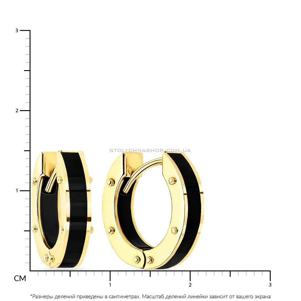 Золотые сережки кольца с ониксом (арт. 107871/15жо)