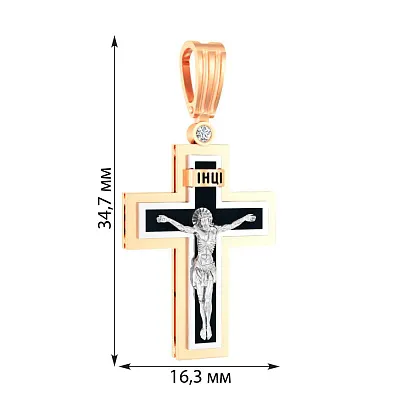 Золотий натільний хрестик з розп'яттям та емаллю (арт. 501637ч)