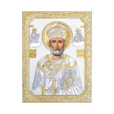 Ікона зі срібла Миколай Чудотворець (124х164 мм) (арт. P-4/003G/K.SC)