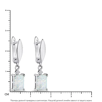 Сережки-підвіски срібні з опалом і фіанітами (арт. 7502/4427Поб)