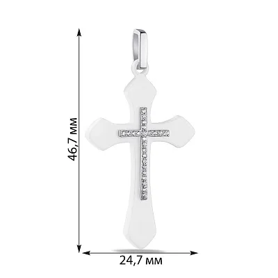 Хрестик з кераміки і срібла з фіанітами (арт. 7503/П2ФК1/1001)