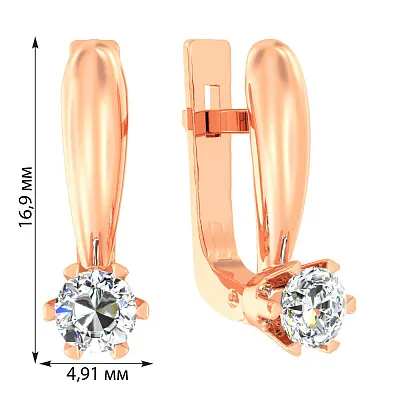 Золотые серьги в красном цвете металла с фианитом (арт. 110215)
