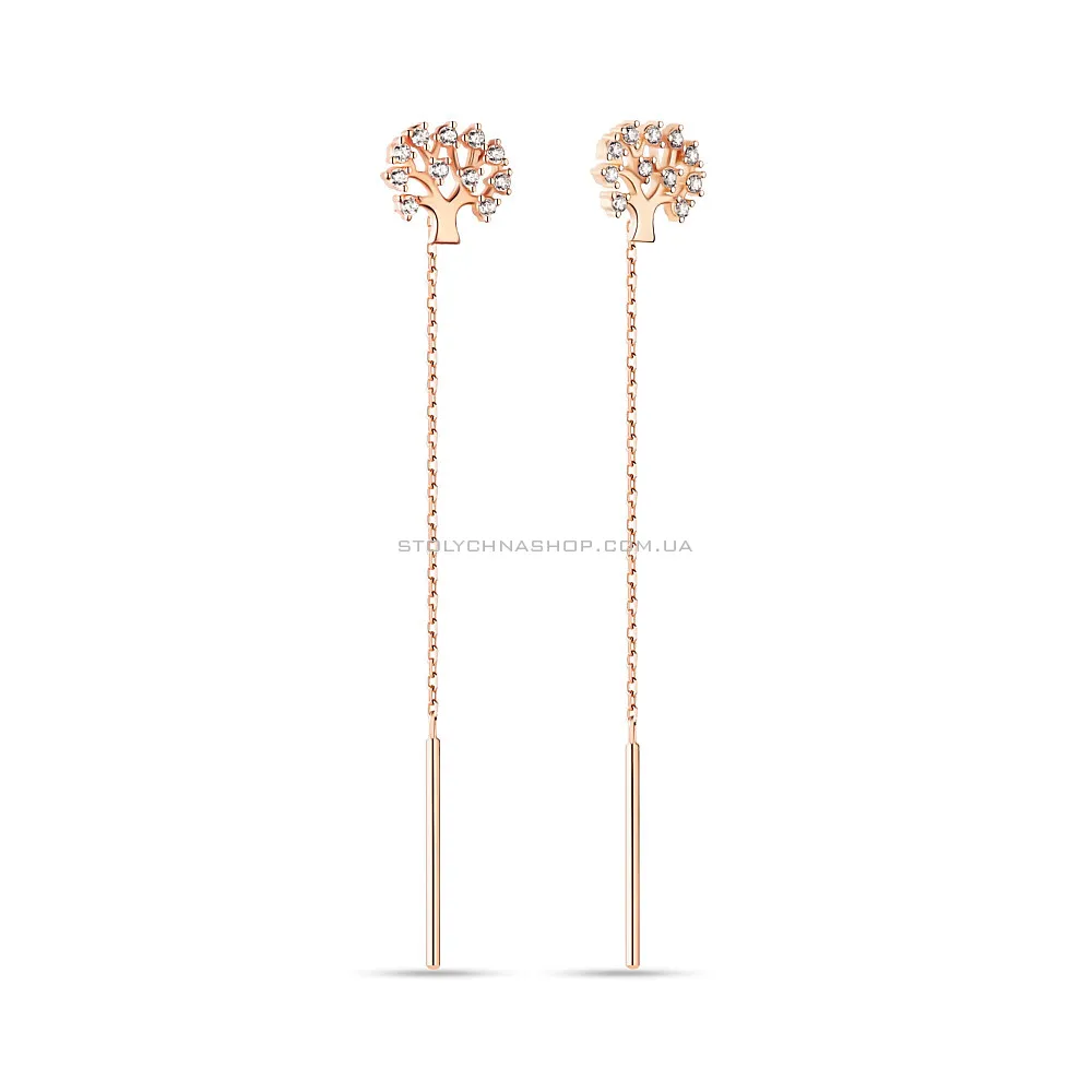 Золоті сережки-протяжки «Дерево» з фіанітами (арт. 107666) - цена